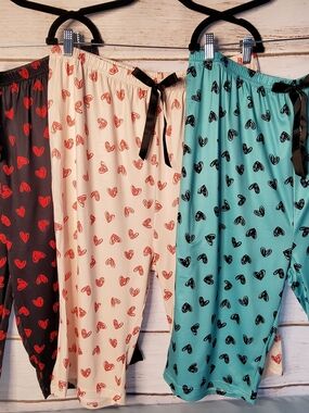 SHEIN Heart Print Lounge Pants Trio - Red, Cream & Teal